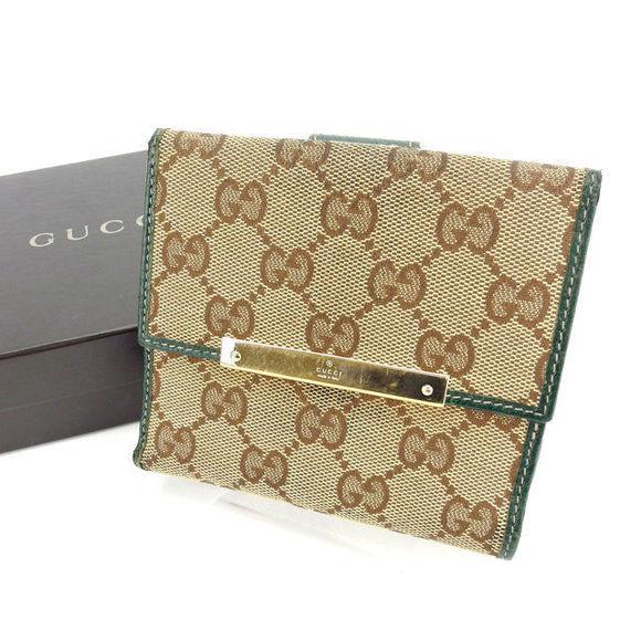 Gucci Green Brown Canvas Bifold Beige Wallet GG - Picture 1 of 6